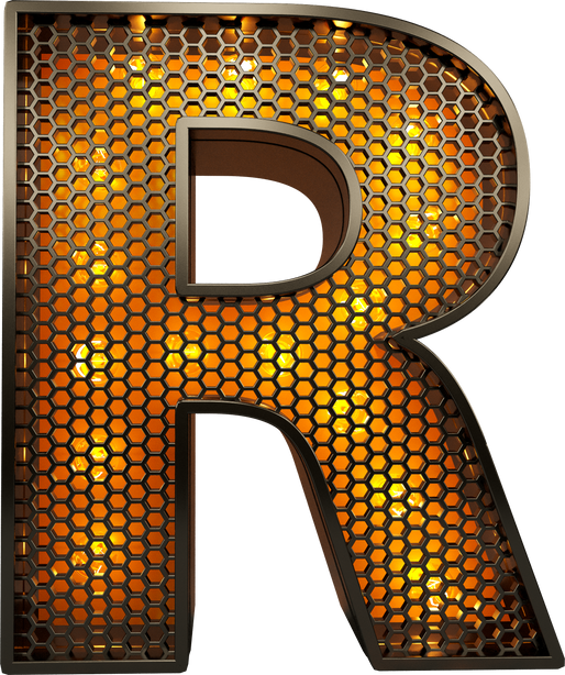 letter R of the alphabet in grid 3d render